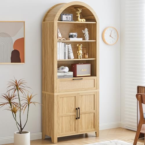 81" Tall Arched Bookcase, Arch Bookshelf with Doors Storage and