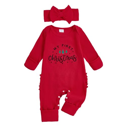 FYBITBO My First Christmas Baby Girl Outfit Newborn Long Sleeve Romper Onesie Infant Jumpsuit Fall Winter Clothes Outfits (Red Christmas Tree, 0-3 Months)
