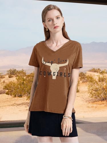 Western Country Shirt for Women Cowgirl Cartoon Boots V Neck Short Sleeve Tops Vintage Cowboy Graphic Tees3