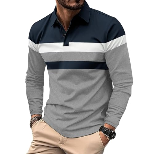 Comilaka Homme Polo Manche Longue Poloshirt Casual Top Shirt à Rayures Couleur Contrastée Slim Fit...