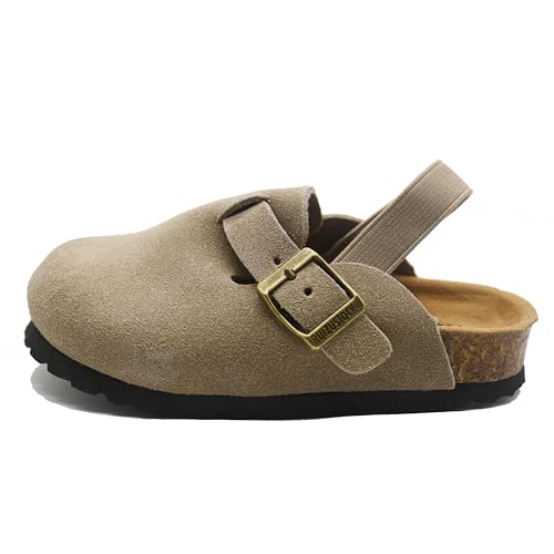 Kids Suede Clogs Toddler Clogs Boys Girls Sandals Cork Adjustable Buckle Mules Kid Slippers Flat Shoes Black