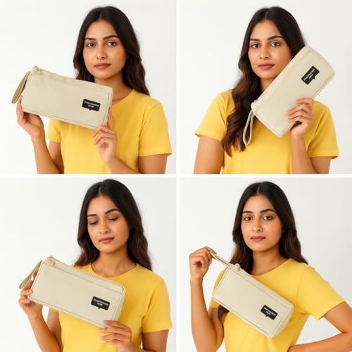 Image of Stylish White Zipper Pencil Pouch, Designed for Students, Office use, and Daily Carry (Set of 1 White)