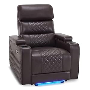 MCombo Power Recliner Chair with Adjustable Headrest Home Theater Seating with USB Type C Port Armrest Storage LED Light HTS432SET Dark Brown Single Recliner