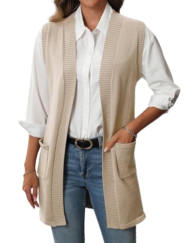 Image of IDEALSANXUN Womens Long Sweater Vest Fall Winter Open Front Sleeveless Cardigans Vest Tops