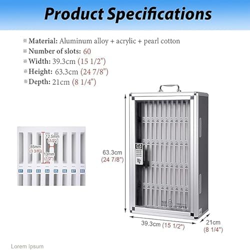 Wall-Mounted Aluminum Alloy Cell Phone Locker for Classroom - 60 Slots Storage Cabinet with Handle, Secure Cell Phone Jail for Schools, Durable & Space-Saving Solution