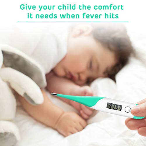 Adoric Oral Thermometer, Accurate Fever Alarm Indicator, Digital Thermometer with Flexible Tip Convert for Baby Pets Adults or Kids
