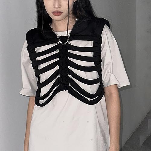 Women Gothic Skeleton Vest Y2k Hoodies Sleeveless Waistcoat Hollowed Skeleton Gilet For Men Unisex Outwear4