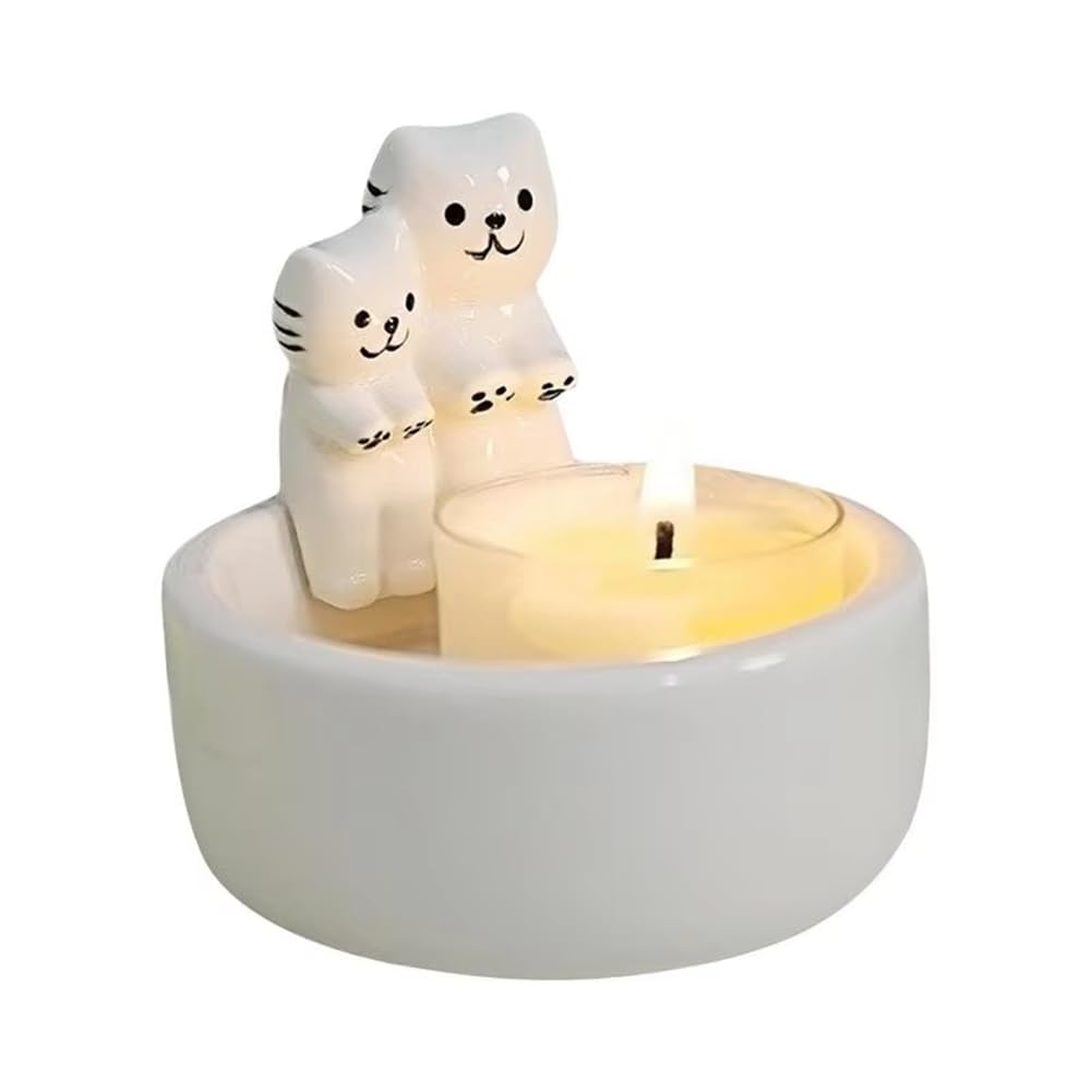 CTRLZS Ceramic Cat Candlestick Cute Grille Cat Aromatherapy Candlestick Living Room Desktop Decoration Birthday Gift Ornament