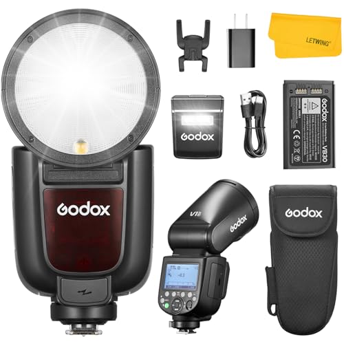 Godox V1Pro-S V1 Pro S Flash pour Appareil Photo Sony, 2.4G TTL 1/8000s HSS Sony Speedlite, 500 Flashes à Pleine Puissance, Charge par Type-C, Temps de Recyclage 1,3s, Externe Flash pour Photographie