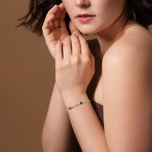 BcePce Dainty Emerald Tennis Bracelet for Women - 14K Gold Plated Cubic Zirconia Jewelry for Stylish Gifts on Special Occasions - Image 4