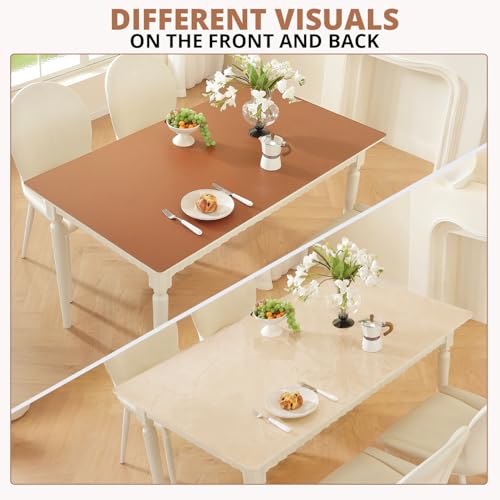 Image of OstepDecor Brown Table Cover Protector 24 x 60 Inch, 1.5mm Thick Plastic Table Cover, Dining Table Protector Pad, Waterproof & Easy Cleaning PVC Desk Mat for Dresser, Coffee & Kitchen Wooden Tabletop
