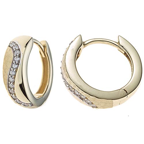 Jobo Damen Creolen rund 333 Gold Gelbgold bicolor mattiert mit Zirkonia Ohrringe