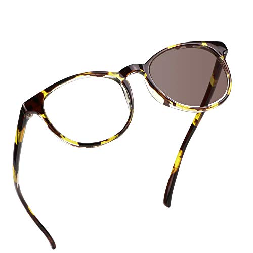 Image of YEIN Blue Light Blocking Glasses, Spring Hinge Photochromic Brown Sunglasses, Computer Reading Glasses, Gaming Glasses, TV Glasses for Women Men(Tortoise,+0.00 Magnification)