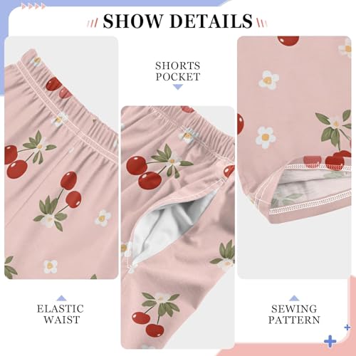 Flowers Cherry Cute Simple Pattern Cute Pajama Pants, Soft Sleepwear Lounge Pants Pajama Pj Bottoms for 6-14 Years4