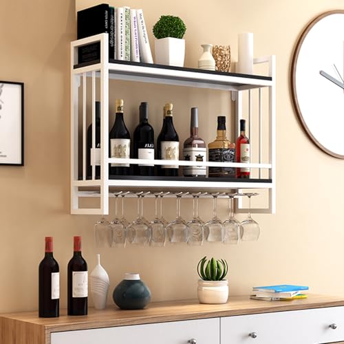 WOLEYUU Naścienny stojak na wino, duży metalowy stojak na butelki wina półka wisząca, stojak na wino pływające półki barowe montowana na ścianie półka na alkohol, montowany na ścianie stojak na wino,