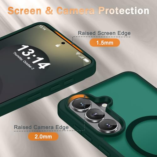 Image of for Samsung Galaxy S26+ Plus Case, Matte Magnetic Phone Cover, Dark Green | Fit for MagSafe, Screen Protector included, Shockproof Military Grade Protection, Translucent Frosted Back