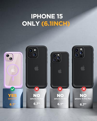 Image of Miracase Glass Series for iPhone 15 Case [Compatible with MagSafe] Full-Body Magnetic Bumper Case with Built-in 9H Tempered Glass Screen Protector + Camera Lens Protector, Light Purple