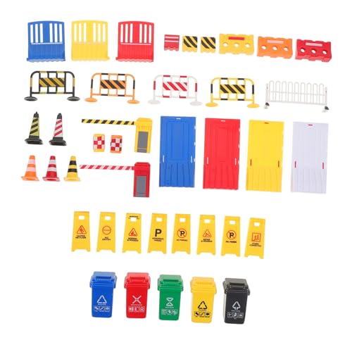 FRCOLOR 40 Piezas Señales de Tráfico de Plástico Conos y Papeleras Mini Juguetes Educativos Interactivos para Aprendizaje Vial y Reconocimiento de Colores