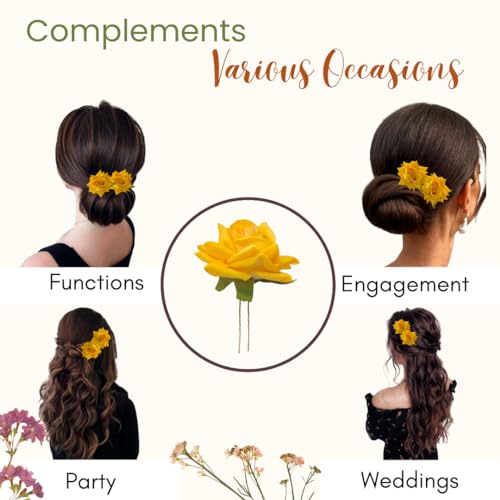 Image of Hair Flare Artificial Plastic & Metal Rose Flower with An Abundance of Petals Design Hairpin /Hair Clip /Judabun | Bridal Hair Accessories, Wedding, Festival for Women & Girls - 2700, Set of 2