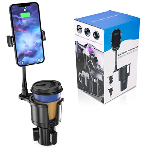 Car Cup Holder With Phone Mount, 2 In 1 Adjustable Cup Holder Expander With 360° Rotation Gooseneck Cellphone Holder Fits All Smartphones,Universal Cup Holder Adapter Hold Up To 17-40 Oz Drink #TOP7