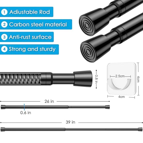 Image of MEXAU 2Pack Spring Tension Curtain Rod 26-39 inch Black Small Tension Rod