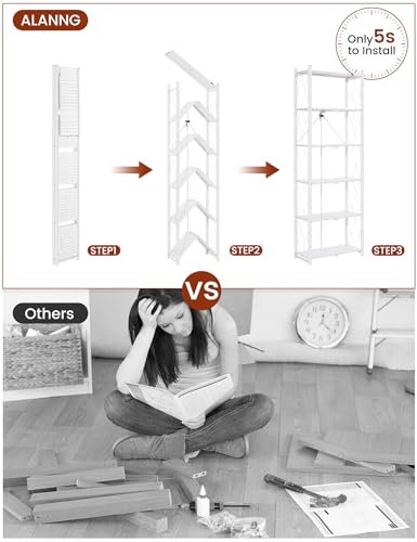 Image of ALANNG 73.6 Inch Folding Bookshelf, 6 Tier Metal Bookcase and Bookshelves | Tall Shelves for Living Room Office Bedroom, Heavy Duty Book Shelve Free Standing Open (White, 4PACK)