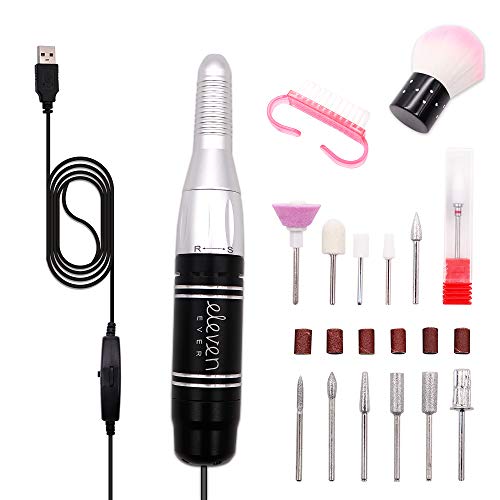 ELEVEN EVER Electric Nail Drill, Professional Portable Nail File Drill Grinder Manicure Pedicure Tools for Polishing, Sanding, Removing Gel and Acrylic Nails (silver) … (silver) (ND-02black)