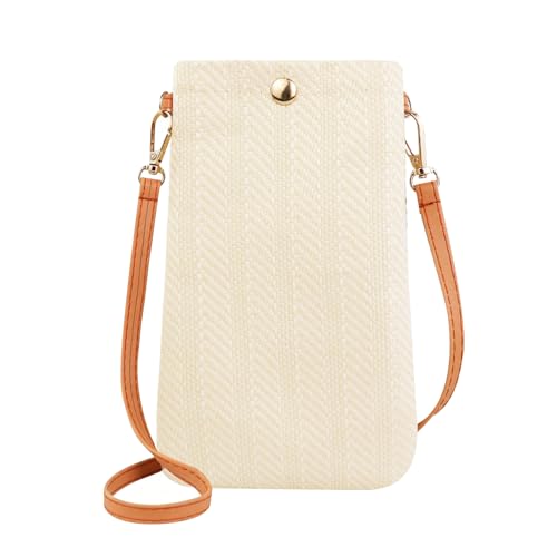 Petit sac de téléphone en paille tissée bandoulière amovible pour femme
