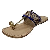 Stop n Style Indische Kolhapuri-Sandalen, flach, Mojari, ethnisch, Chappal, Kolhapuri, Online-Perlenschuhe, blau, 41 EU