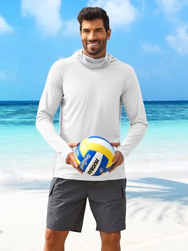 Image of PINSPARK Men's Sun Protection Hoodie with Mask UPF 50+ UV Long Sleeve Shirt Men Rash Guard Performance Fishing Hiking Shirt
