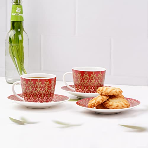 Image of Dandy Lines Premium Royal Cups and Saucers Set of 12 Red with Pure Gold - Luxury Tea Cups with Saucer - Cup and Saucer Set - Pack of 12 - Ideal for Tea Parties - Elegant Design - Durability and Style
