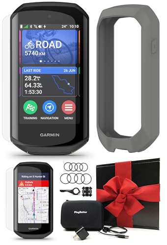 Image of Garmin Edge 1050 Cycling GPS Computer Gray Silicone Case Gift Box Bundle | Color Touchscreen, Built-in Speaker, Group Ride, Road Alerts | Includes PlayBetter Screen Protectors, Adapter, Case & More