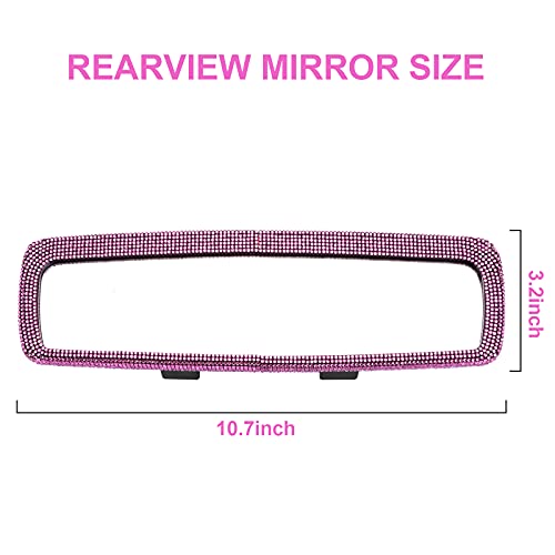 Bling Car Rear View Mirror Accessories With Crystal Diamonds & Rhinestones, Car Interior Trim Cover Decor Accessories Gift For Mother Women ＆ Girls (Pink) #TOP1