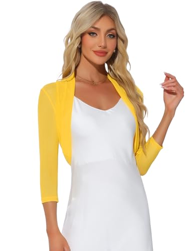 Cárdigan corto de malla para mujer Allegra K chaqueta torera amarillo XL
