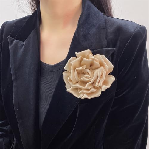 Image of Dainty Peony Rose Flower Brooches Lapel Pins Delicate Elegant Fabric Flowers Brooch Pin for Women Flower Corsage for Wedding Party Accessories Jewelry Gifts100mm