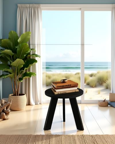 Image of SBF Furniture Mini Round Side Table, 30 cm, Matte Finish, Modern Minimalist Design, 3 Angled Legs (Round Black)