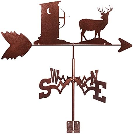 VARAKA Hunting Deer Weathervane Cast Iron Weather Vane with Roof Mounted Wind Direction Indicator Wind Vane Garden Metal Decorations for Outdoor Roof Farm Yard