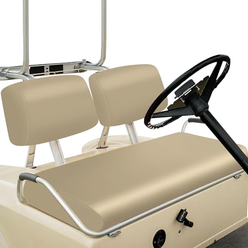Image of Golf Cart Front Seat Covers Beige Micro Fiber Leather Seat Covers Replacement for Club Car DS 1982-2000, Staple On