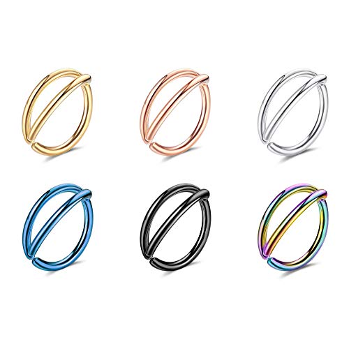 Bodybonita 6-18Pcs Nose Rings Hoop For Women, Hypoallergenic Thin 20G Double Layered Nose Ring Hoop Septum Ring Cartilage Earring Conch Hoop Body Piercing Jewelry 6/8/10/12Mm #TOP5