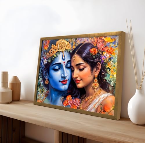 Image of ArtX Canvas Radha Krishna Wall Painting, Big Radha Krishna Photo Frame Painting For Bedroom, Living Room, Multicolor, Abstract, 61.0 X 48.0 cm, Set of 1