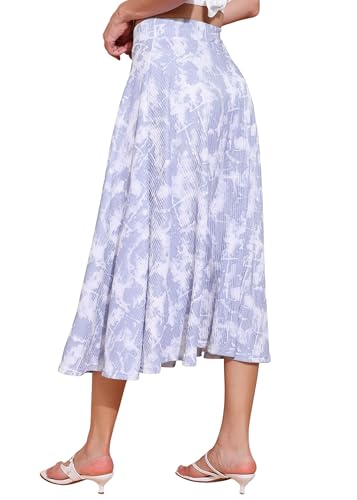 Image of FRAULEIN Women's Tie-Dye A-Line Self Design Printed Maxi /Midi Skirt | High Waist Flared | Soft Ribbed Texture | Casual Summer Knee Length Vacation Skirt