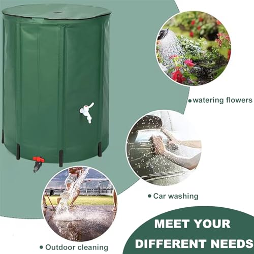 Sistema di raccolta dell'acqua piovana pieghevole, ecologico, 500 l, con supporto, rubinetto e copertura per il risparmio idrico del giardino