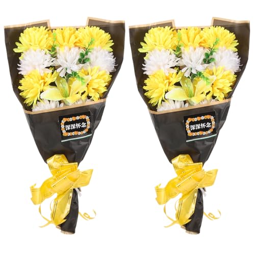 DEARMAMY 2 Pezzi Fiori Artificiali per Cimitero per Tombe Bouquet Finti Resistenti al Sole in Plastica e Seta Decorazioni Esterne per Lapidi Balconi Giardini e Portici