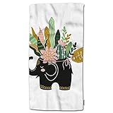 Swono Flowers On Elephant Hand Towel Hand Drawn Tropical House Plants in Modern Style Soft Polyester