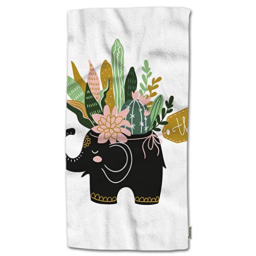 Swono Flowers On Elephant Hand Towel Hand Drawn Tropical House Plants In Modern Style Soft Polyester Hand Towels For Home Bathroom Kitchen Hand Face Gym Spa Hotel 30"X15" #TOP10