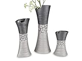 1 Vase 11x20cm silber - grau handgefertigte Keramik mit matt-gebürsteter Oberfläche und Relief