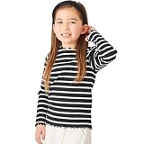 [ever closet] ロンティー キッズ 子供 女の子 長袖 Tシャツ [ ブラックボーダー 130 ] ガールズ メローネック リブトップス 通園 通学 普段着 子供服 キッズ服 エバークローゼット