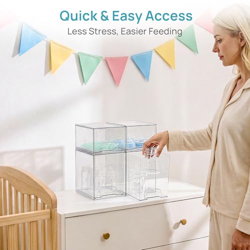 Image of Vtopmart 4 Pack Baby Bottle Organizer Set, Stackable Storage Drawers Ideal for Kichen Countertop, Vanity, Bathroom, Cabinet, Pantry Organization