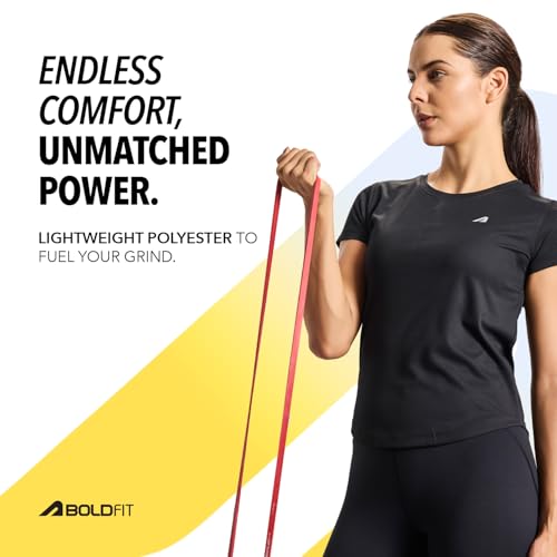 Image of Boldfit Tshirt for Woman Relaxed Fit Gym Tshirt for Women Workout Lightweight T Shirt for Woman Breathable Women T Shirt Round Neck T Shirts for Training, Running, Gym, Yoga, Badminton, Pickleball