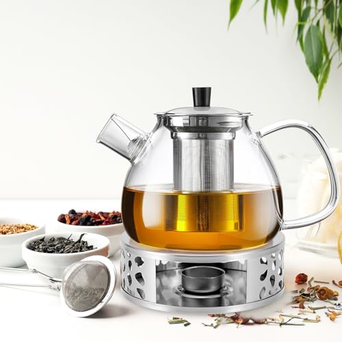 Miniatura 6 de Tetera Con Calentador De 1500 Ml, Tetera De Cristal Con Calentador De Acero Inoxidable, Tetera De Cristal, Tetera Con Colador, De Vidrio De Borosilicato Para Preparar Todo Tipo De Té